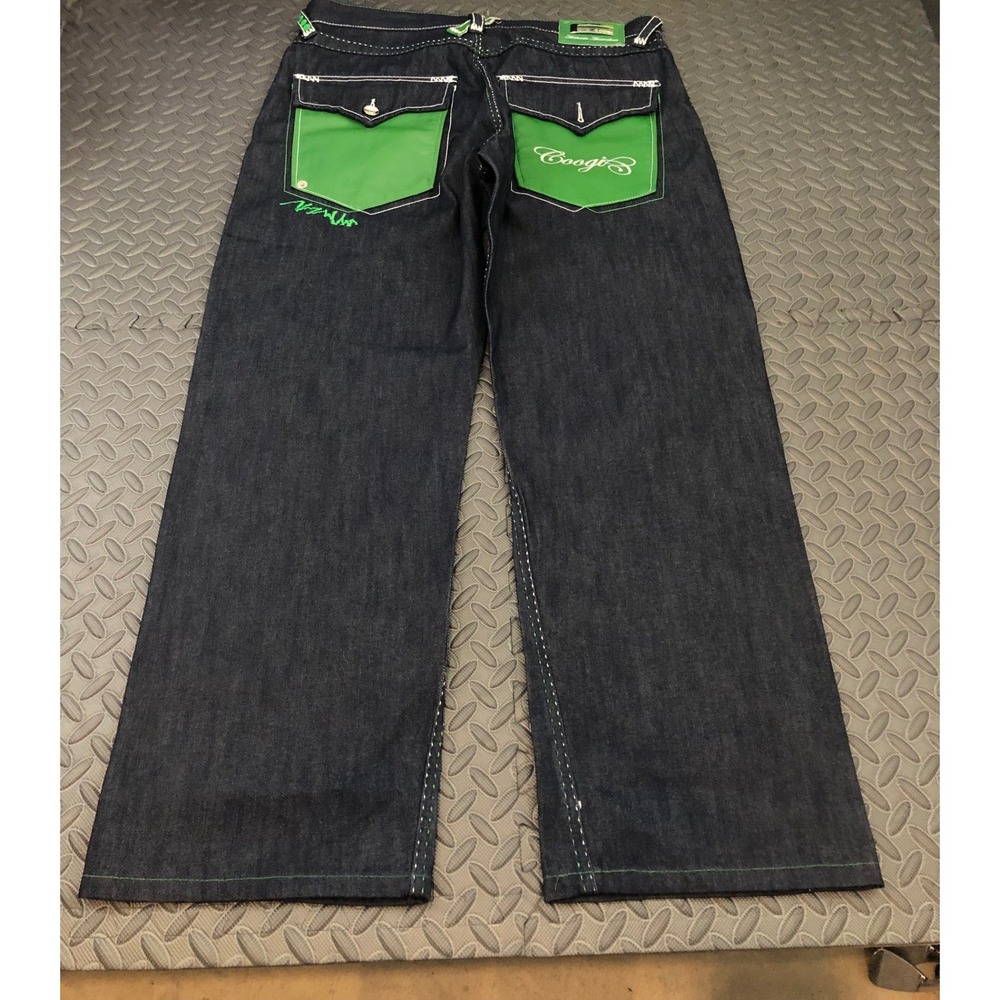 Coogi Jeans Mens 38x34 Blue Baggy Hip Hop Contrast Stitch Raw Denim 078-028256
